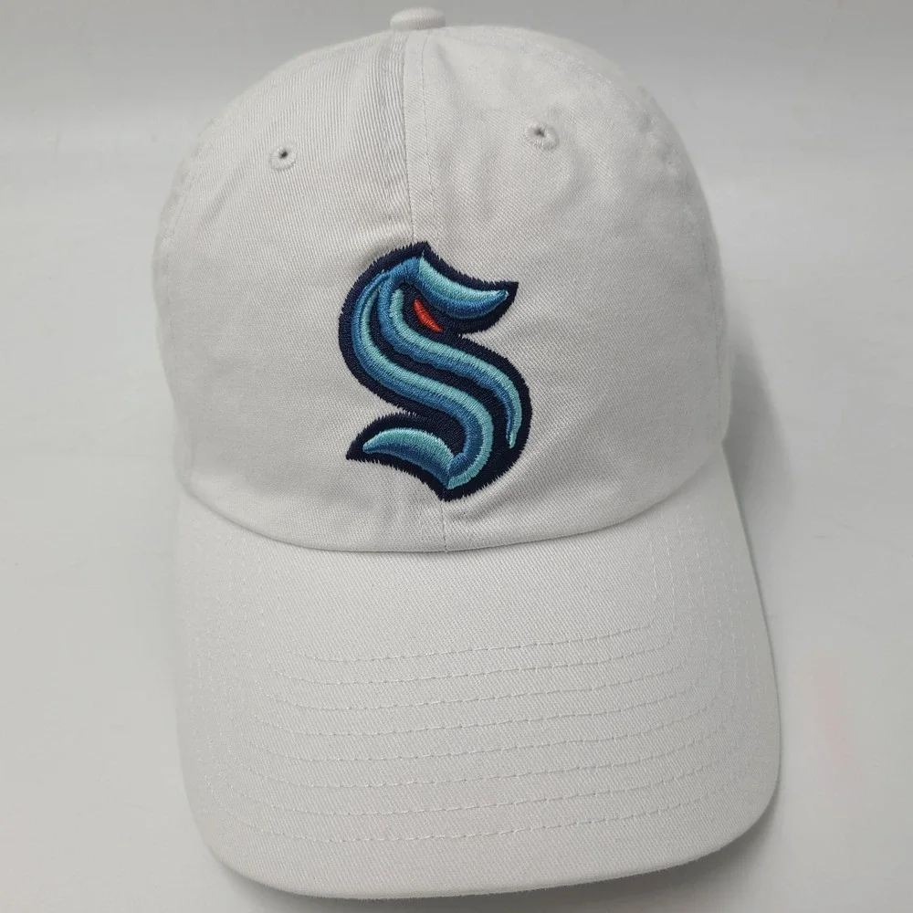 Seattle Kraken Hat Strapback 47 Brand Clean Up White Blue NHL Hockey Logo Men